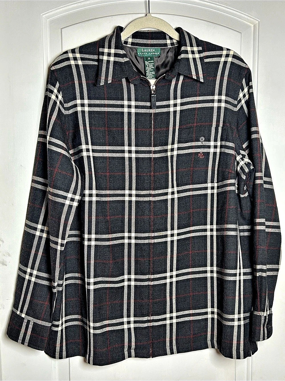 Lauren Ralph Lauren Women's Plaid Wool Jacket Black & White Size 1X